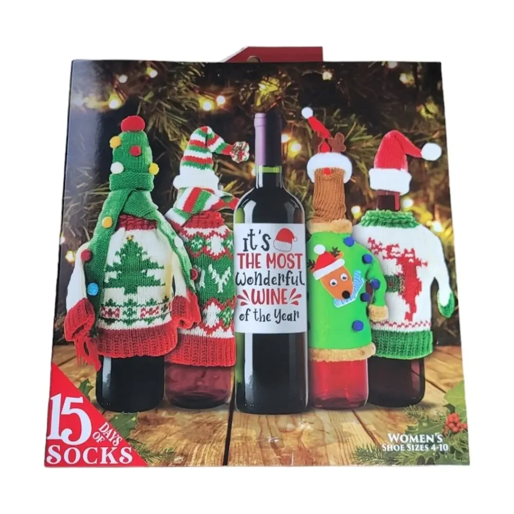 15 Days of Socks Women's Wine Advent Calendar Holiday Themed Socks